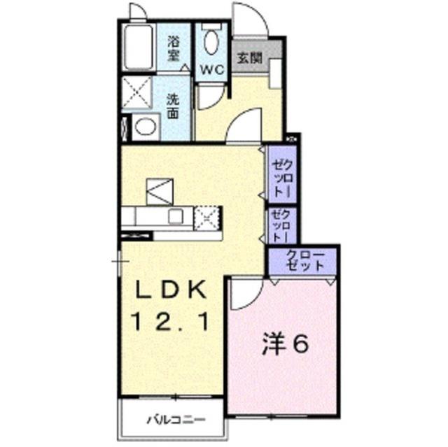 ポム ドゥ ファム(1LDK/1階)の間取り写真
