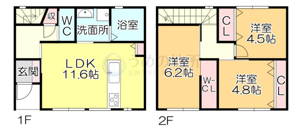 FLOW津福駅前(3LDK/1階)の間取り写真