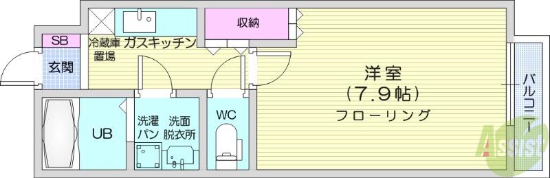 サニーベール八幡(1K/1階)の間取り写真