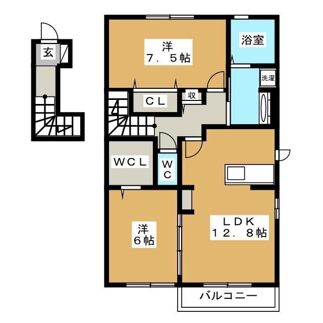ルーエ・ポムA(2LDK/2階)の間取り写真