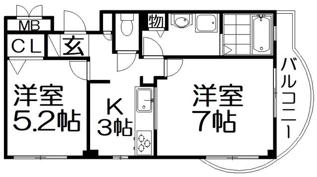 ベルメゾン枚方I(1LDK/2階)の間取り写真