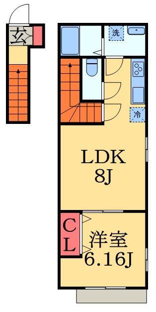 ナリトモ宮崎A(1LDK/2階)の間取り写真