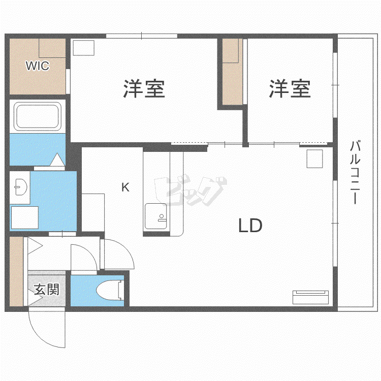エアフォルク行啓通(2LDK/2階)の間取り写真
