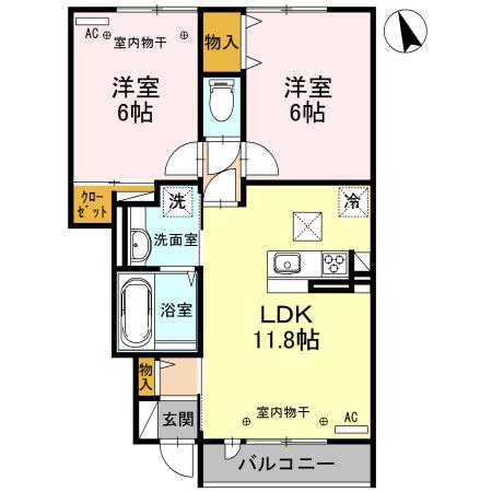 ヴィラデフルール 2LDK(2LDK/1階)の間取り写真