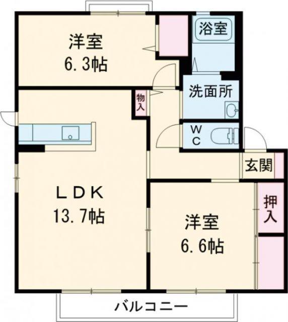 グリーンハイツ木太 D(2LDK/2階)の間取り写真