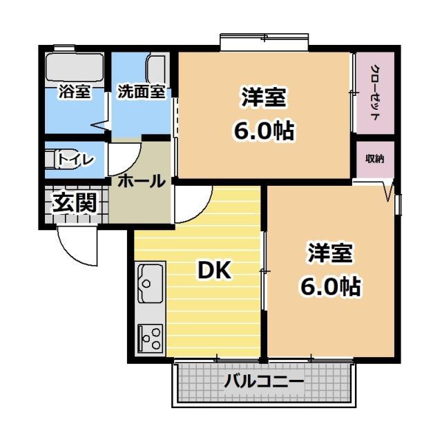 コア・エミナースJ(2DK/2階)の間取り写真