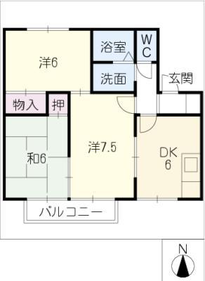 セジュール御油B棟(3DK/2階)の間取り写真
