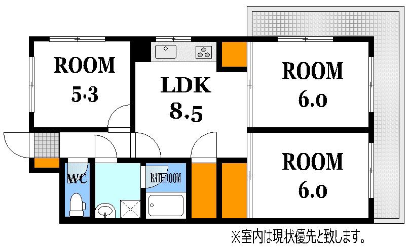 ダイアパレス大芝(3DK/3階)の間取り写真