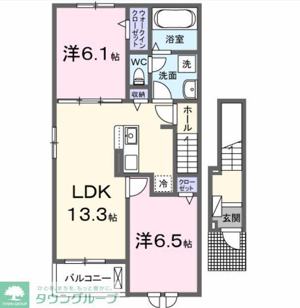 ジェルメ柏C棟(2LDK/2階)の間取り写真