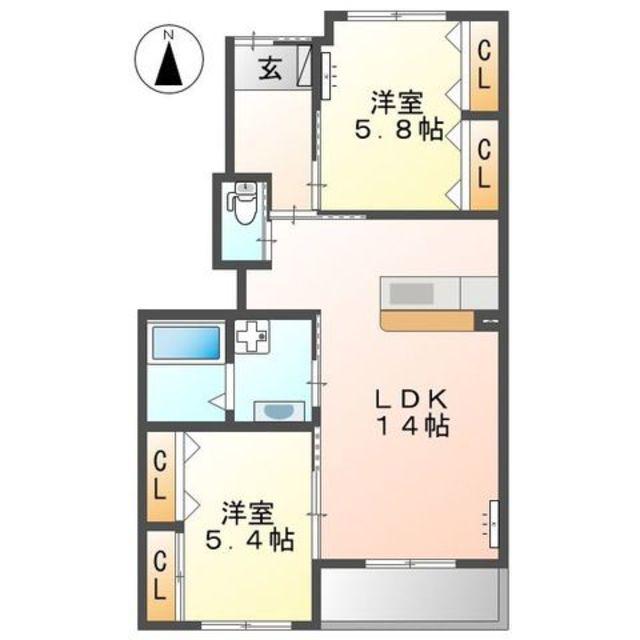 GALAすみよし(2LDK/1階)の間取り写真