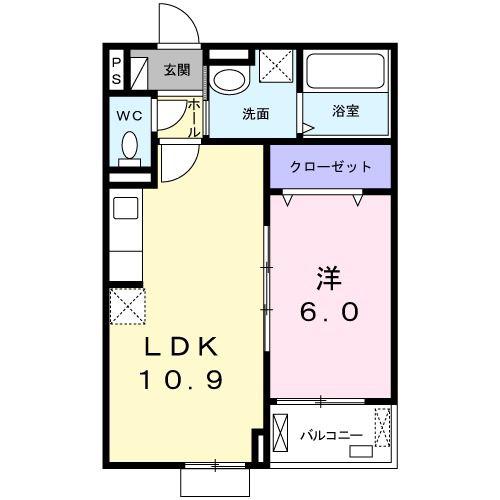 フォレ・リヴィエール(1LDK/2階)の間取り写真