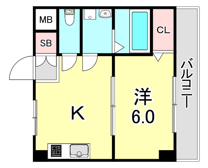 ユニバーサルビル(1DK/4階)の間取り写真