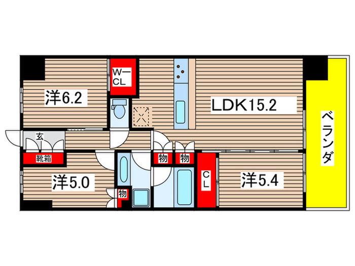 サングランデ ザ・レジデンス千葉(3LDK/6階)の間取り写真
