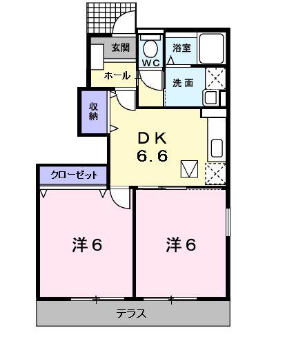 ブライトヒルズA(2DK/1階)の間取り写真