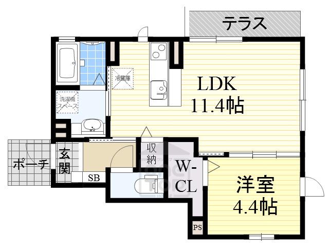 スタティオ Ⅱ B(1LDK/1階)の間取り写真