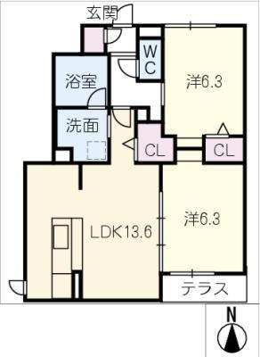 JA 小牧市常普請(2LDK/1階)の間取り写真