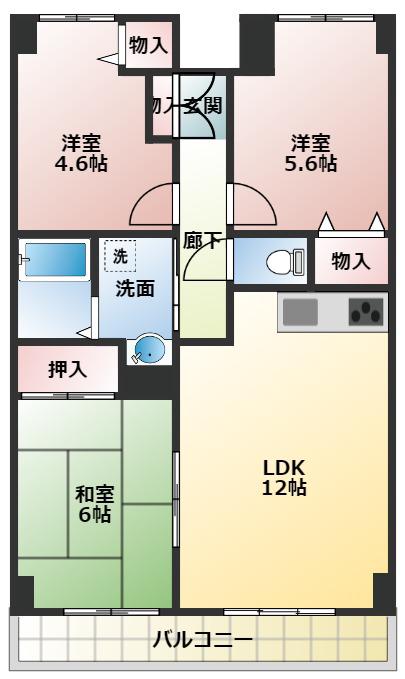 グリーンビレッジ タナカ(3LDK/4階)の間取り写真