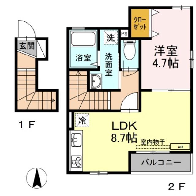 カーサTY(1LDK/2階)の間取り写真