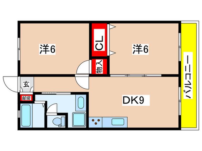 サンリバー1(2DK/2階)の間取り写真