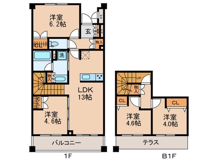 レジディア世田谷弦巻(4LDK/1階)の間取り写真