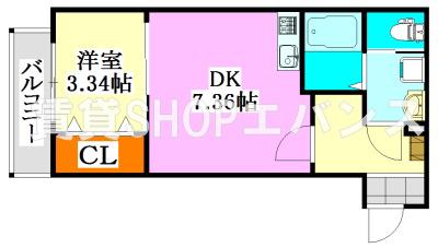 ルナ津田沼(1DK/2階)の間取り写真