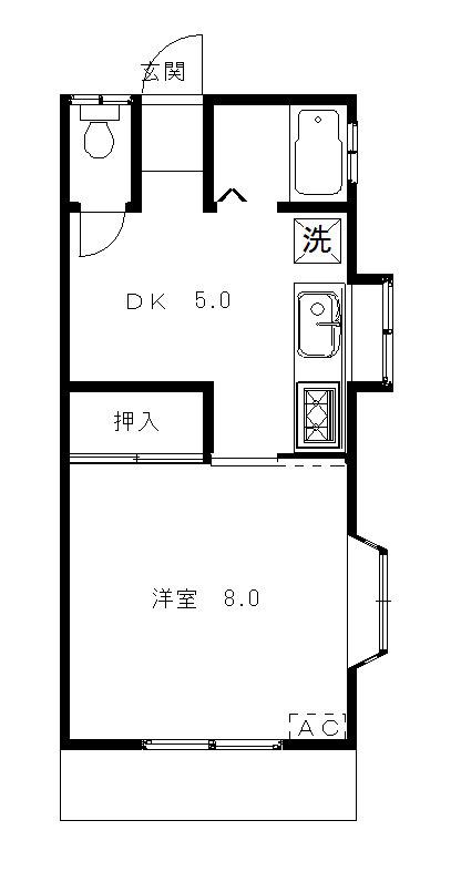 エーデル国立I(1DK/1階)の間取り写真