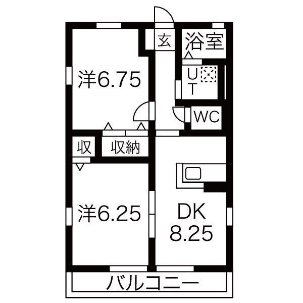 ルミエールいいくらB(2DK/2階)の間取り写真