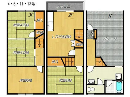 ウエストヒルズ大東(4DK/1階)の間取り写真