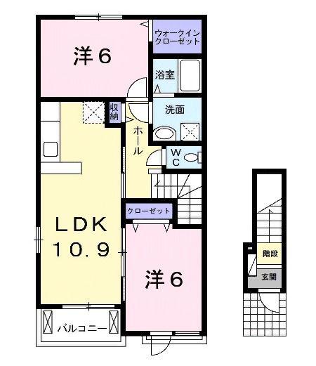 ベルプロムナードIV(2LDK/2階)の間取り写真