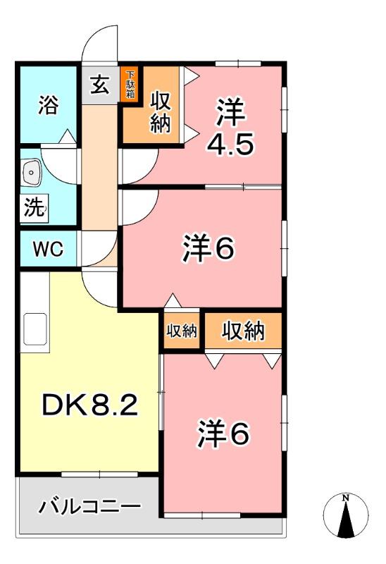 テラスハマA棟(3DK/2階)の間取り写真