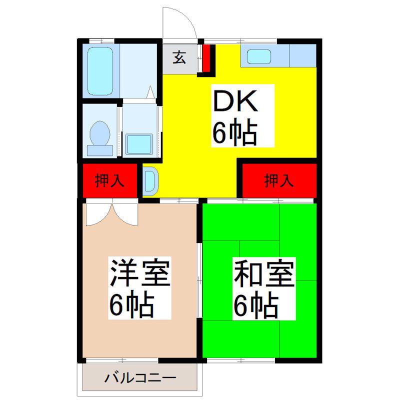 シルクハイツイイジマ(2DK/2階)の間取り写真