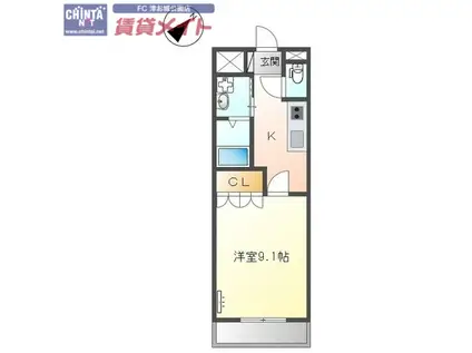 マリンガーデン(1K/2階)の間取り写真