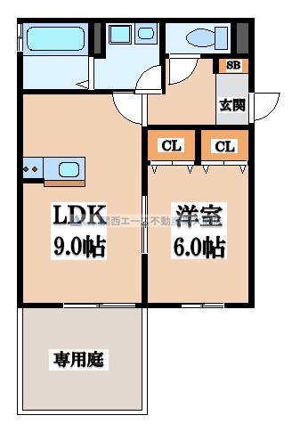 オステンハイツ東石切(1LDK/1階)の間取り写真