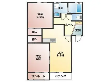 コンフォートハイツI(2LDK/2階)の間取り写真