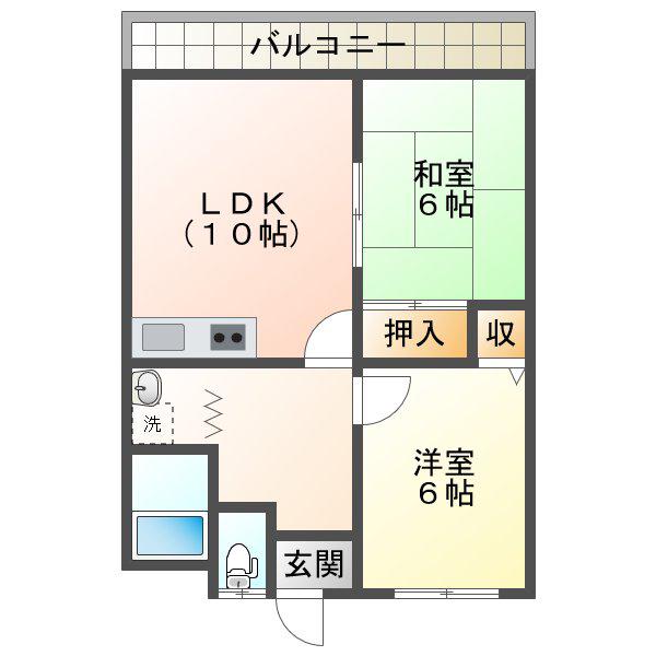 メイゾーン霞ヶ丘F棟(2LDK/2階)の間取り写真