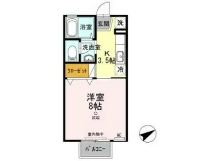 セジュール文政B棟(1K/1階)の間取り写真