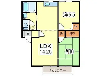 セジュール不来方B棟(2LDK/2階)の間取り写真