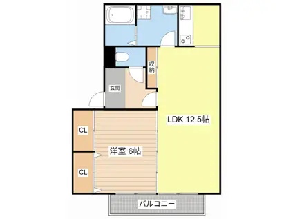 グリーンタウンE棟(1LDK/2階)の間取り写真