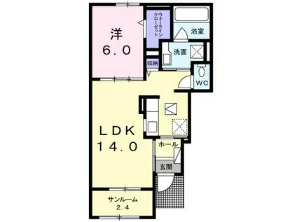 フォレスト・プルメリアA(1LDK/1階)の間取り写真