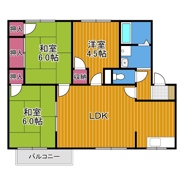 北浦第二ハイツ(3LDK/2階)の間取り写真