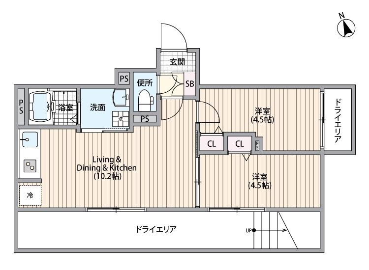 HJクラウンI(2LDK/B1階)の間取り写真