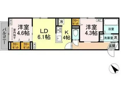 セレスティア白鳥(2LDK/2階)の間取り写真