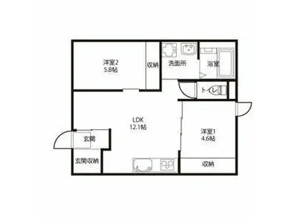 コートハウス錦町(2LDK/1階)の間取り写真