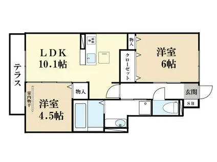 パレット狛田(2LDK/1階)の間取り写真