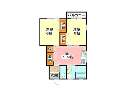 KMハイツVII A棟(2DK/1階)の間取り写真
