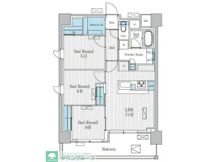 TERRA蚕糸の森(3LDK/7階)の間取り写真