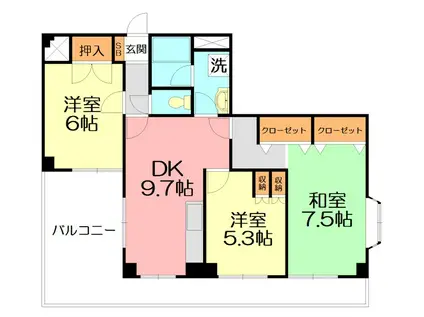 豊信ビル(3DK/4階)の間取り写真