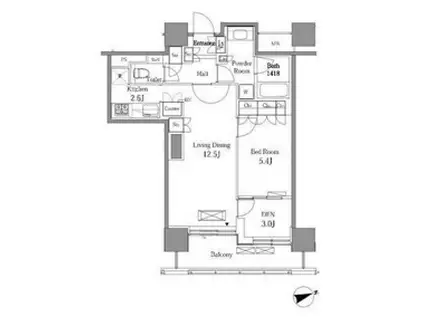 レジディアタワー目黒不動前 11階(1SLDK/11階)の間取り写真