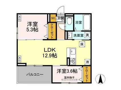 D-ROOM七曲II(2LDK/3階)の間取り写真