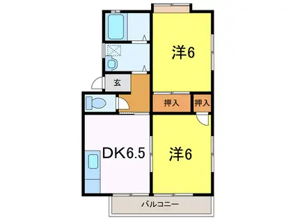 名鉄名古屋本線 宇頭駅 徒歩19分 2階建 築24年(2DK/2階)の間取り写真